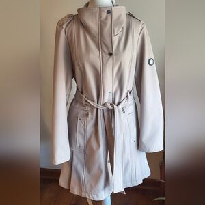 Calvin Klein Women's Size M Khaki Beige Wind & Water Resistant Coat Zip Trench